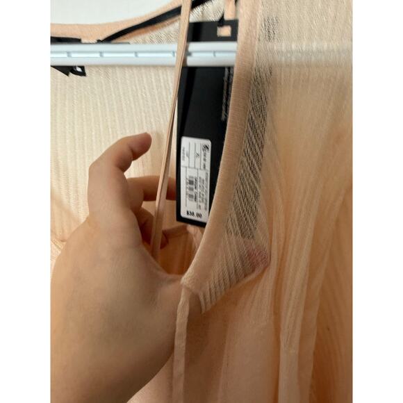 Future Collective Pleated Flowy Boho Sheer Stretch Peach Pink Mini Dress NEW XL - Picture 5 of 6